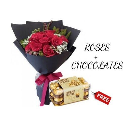 Valentines 12 Red Roses Bouquet with FREE Chocolate box product312